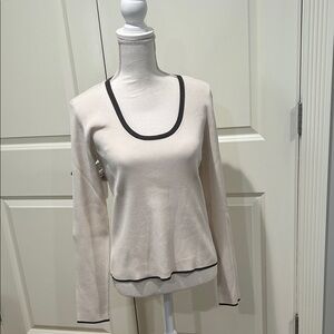 Cream Long Sleeve Top with Black Trim